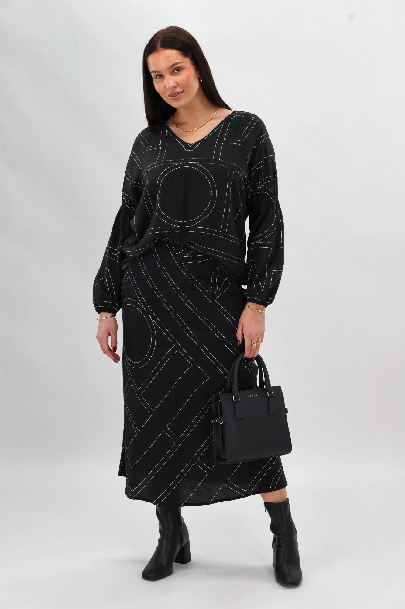 Shine On Label Rashin V Neck Top Black Print sold by Shine On product image thumbnail 2