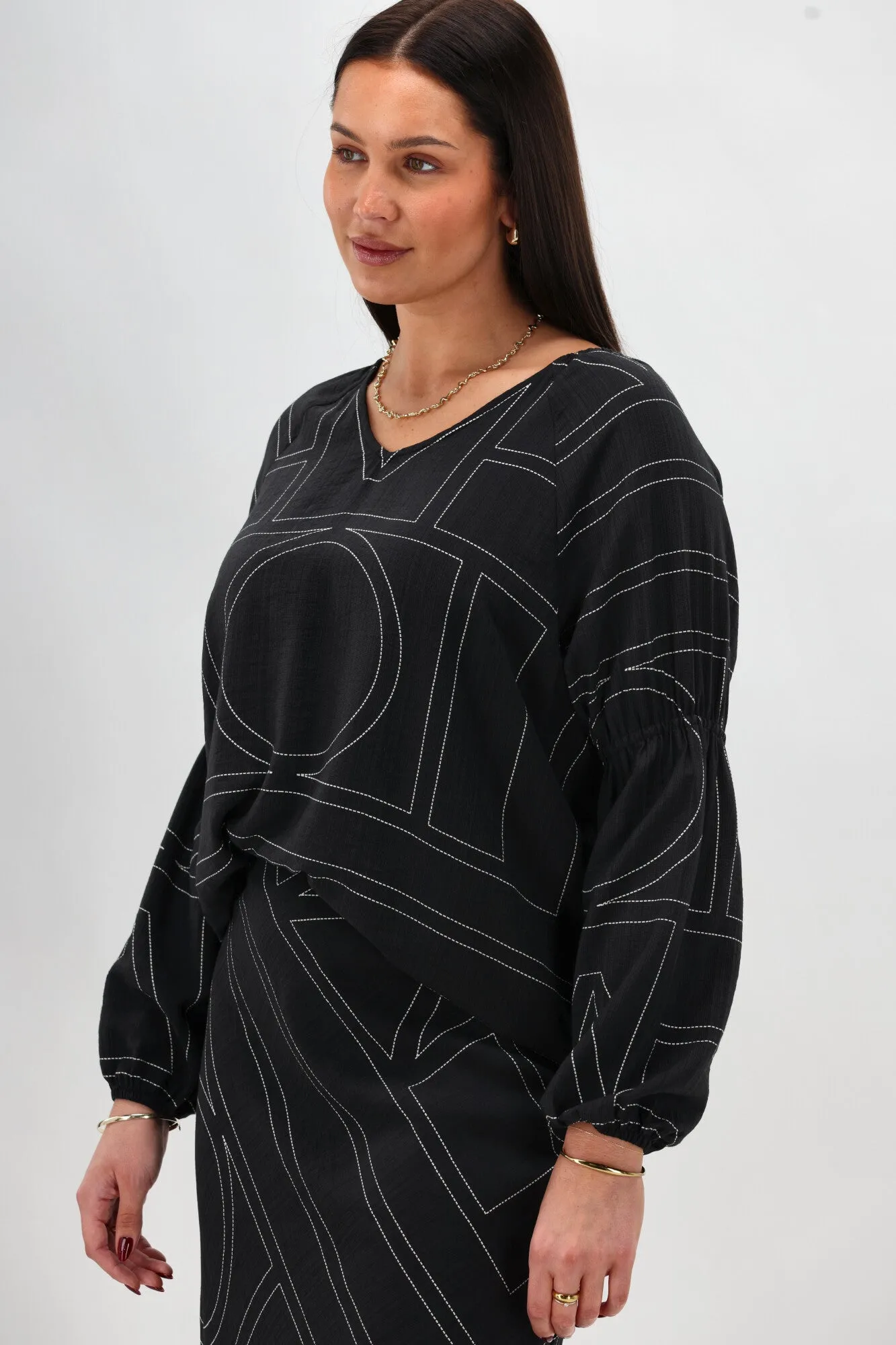 Shine On Label Rashin V Neck Top Black Print sold by Shine On product image thumbnail 3
