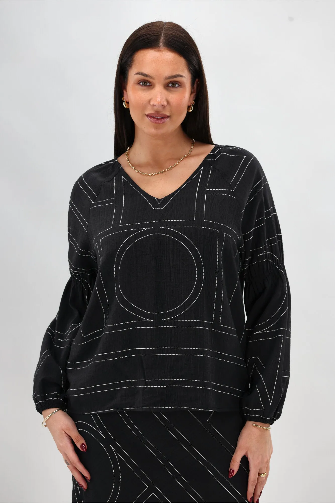 Shine On Label Rashin V Neck Top Black Print sold by Shine On