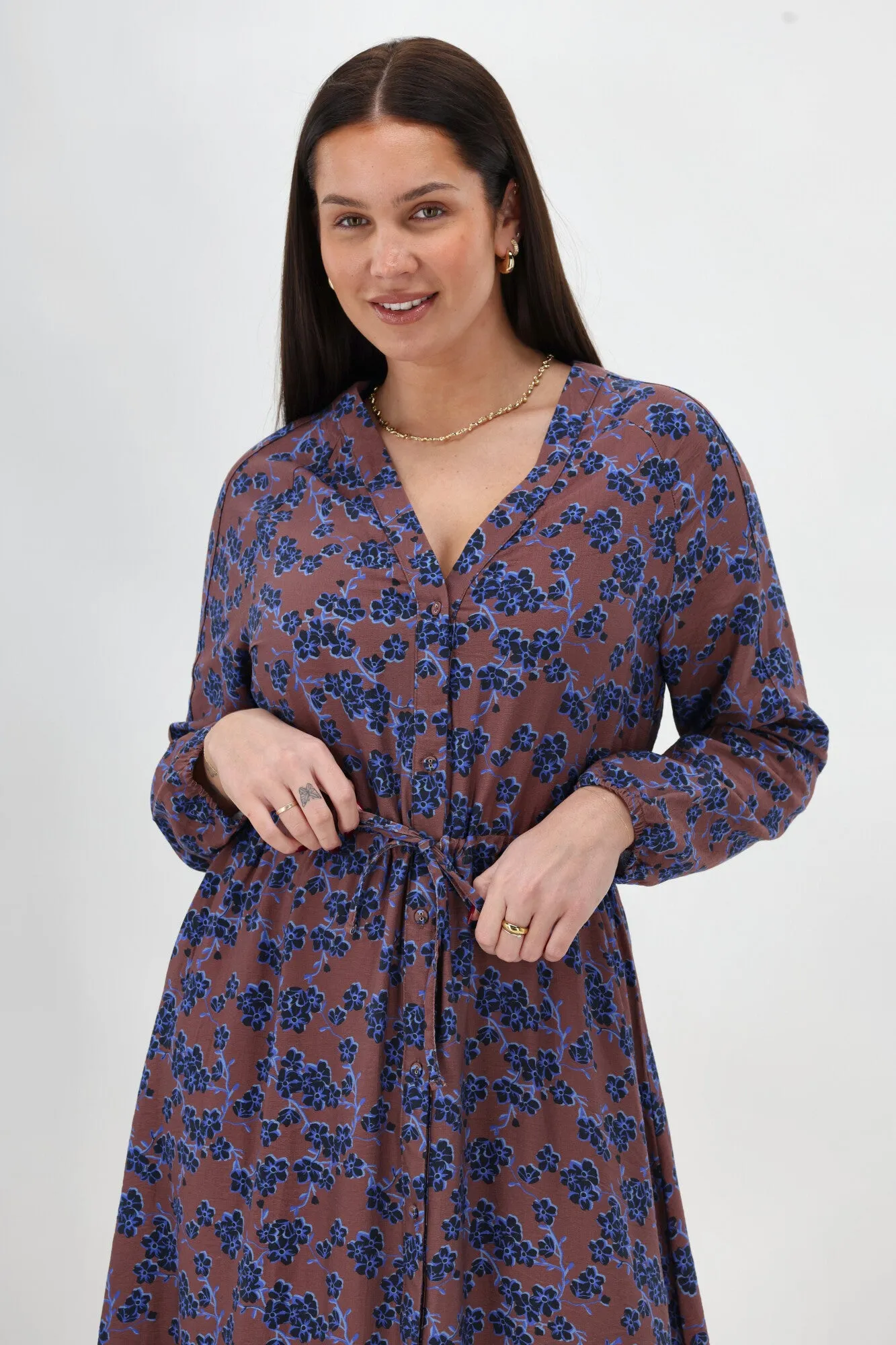 Gloss The Label Amilie Button Front Midi Dress Chocolate Floral sold by Shine On product image thumbnail 5