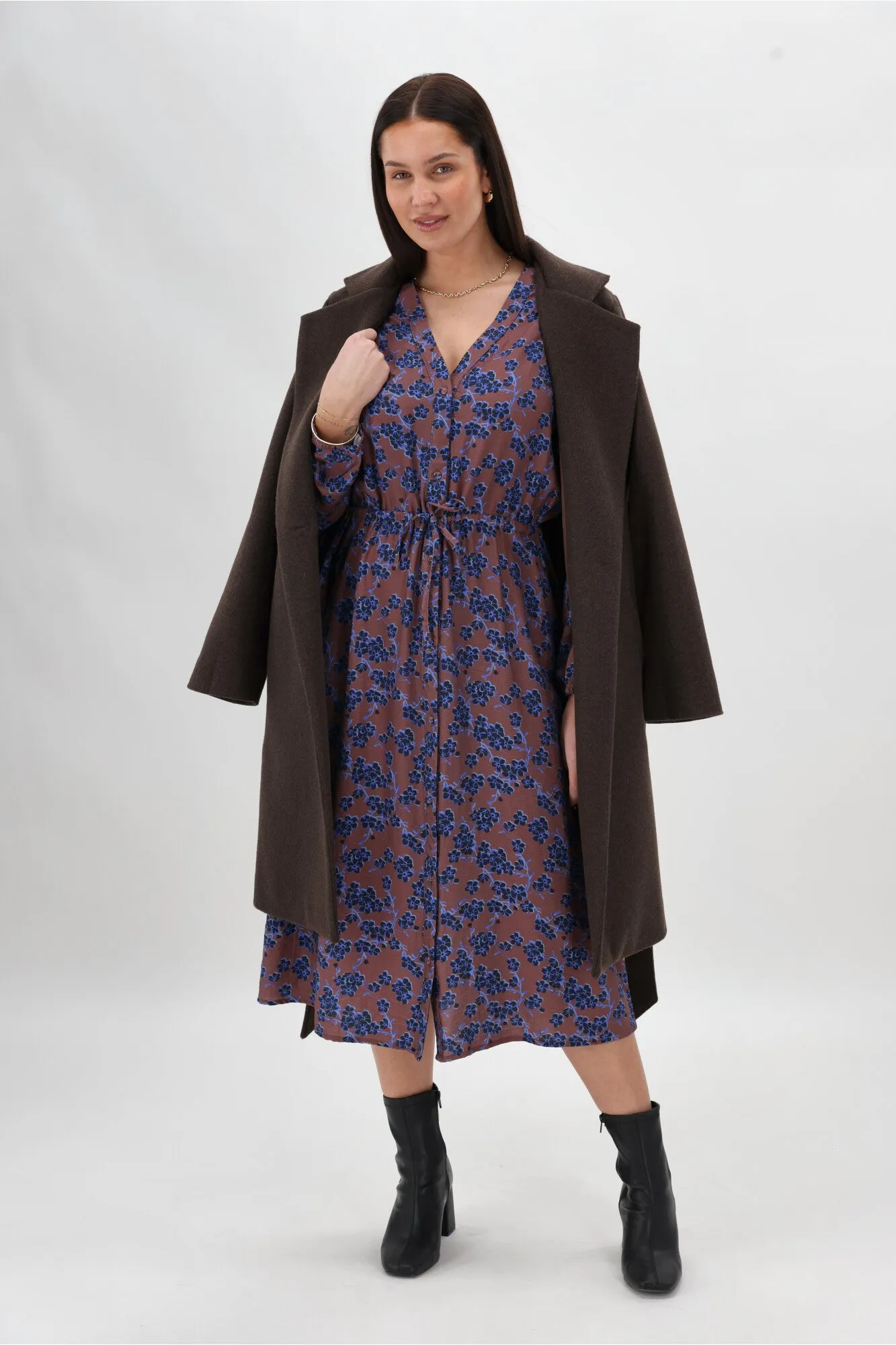 Gloss The Label Amilie Button Front Midi Dress Chocolate Floral sold by Shine On product image thumbnail 3