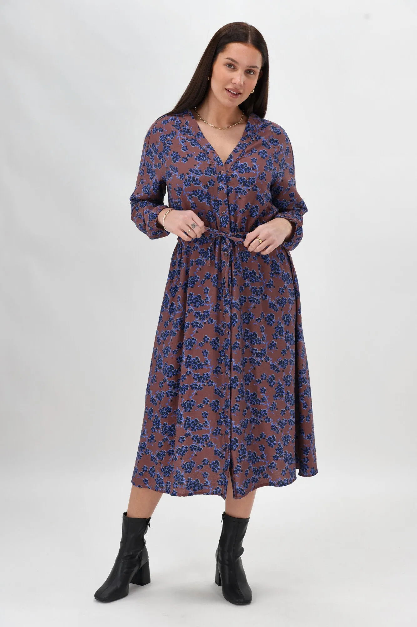 Gloss The Label Amilie Button Front Midi Dress Chocolate Floral sold by Shine On product image thumbnail 4
