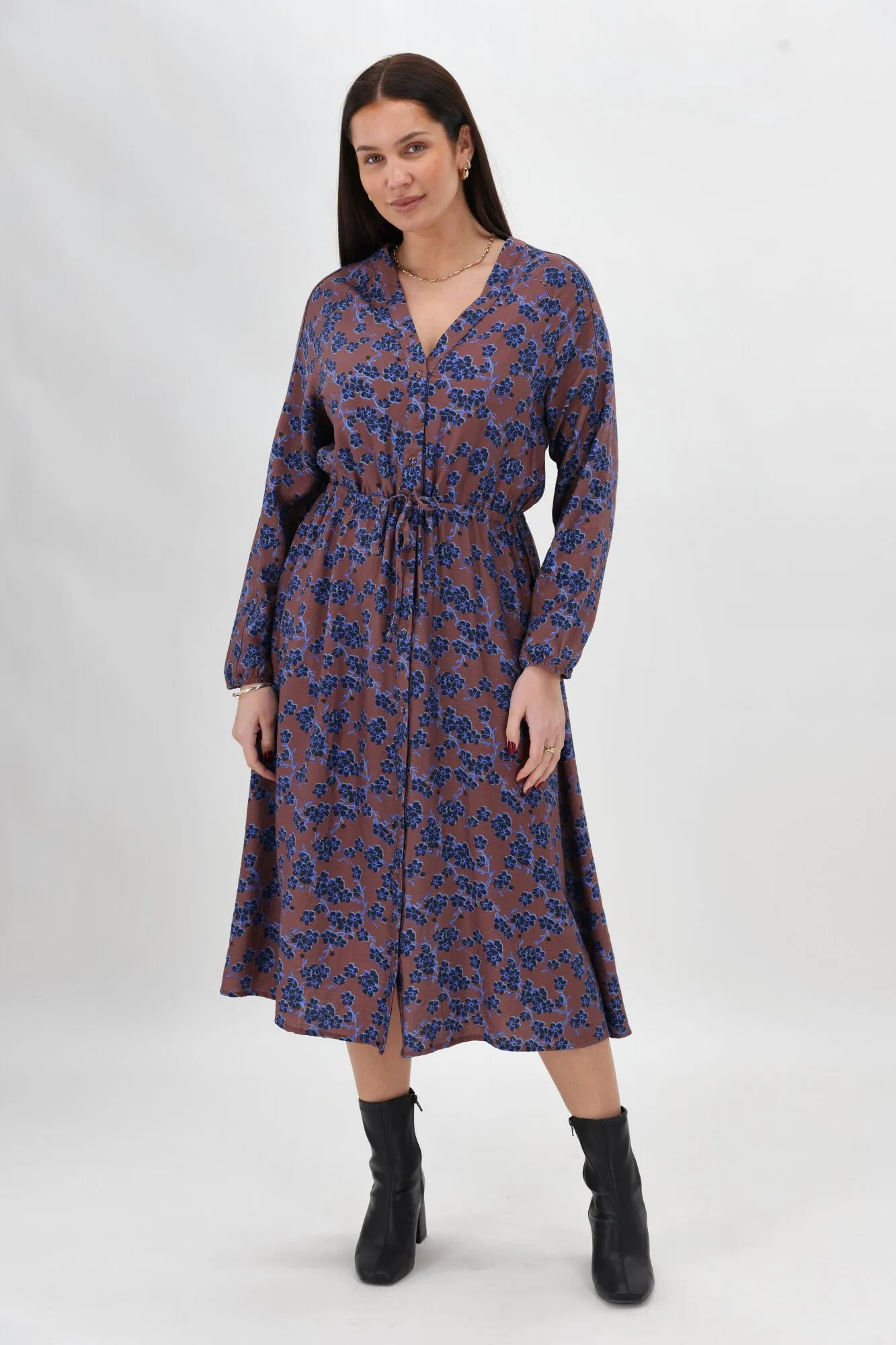 Gloss The Label Amilie Button Front Midi Dress Chocolate Floral sold by Shine On product image thumbnail 2
