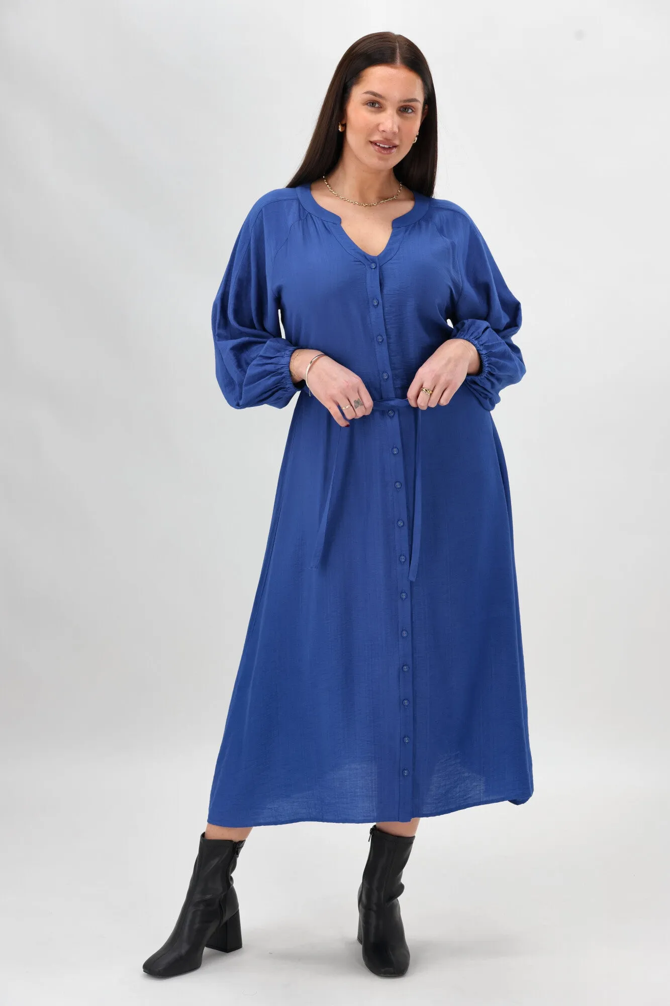Gloss The Label Amilie Button Front Midi Dress Blue sold by Shine On