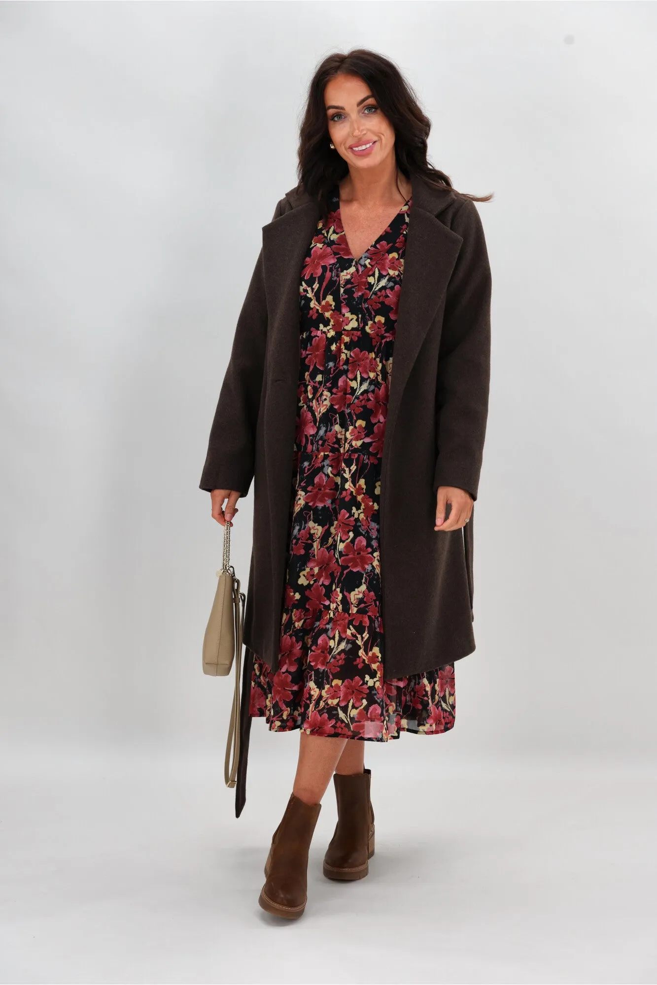 Gloss The Label Chadrick V Neck Tier Dress Black and Cranberry sold by Shine On product image thumbnail 2