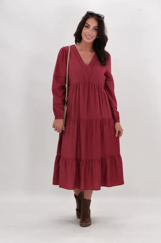 Gloss The Label Maye Shirred Sleeve Dress Cranberry sold by Shine On