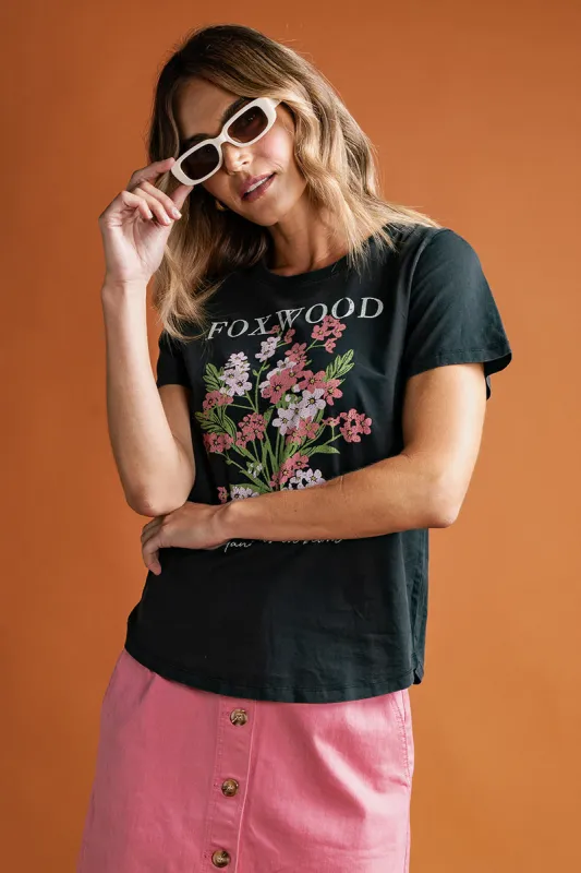 Foxwood Flower Block Tee Washed Black sold by Shine On