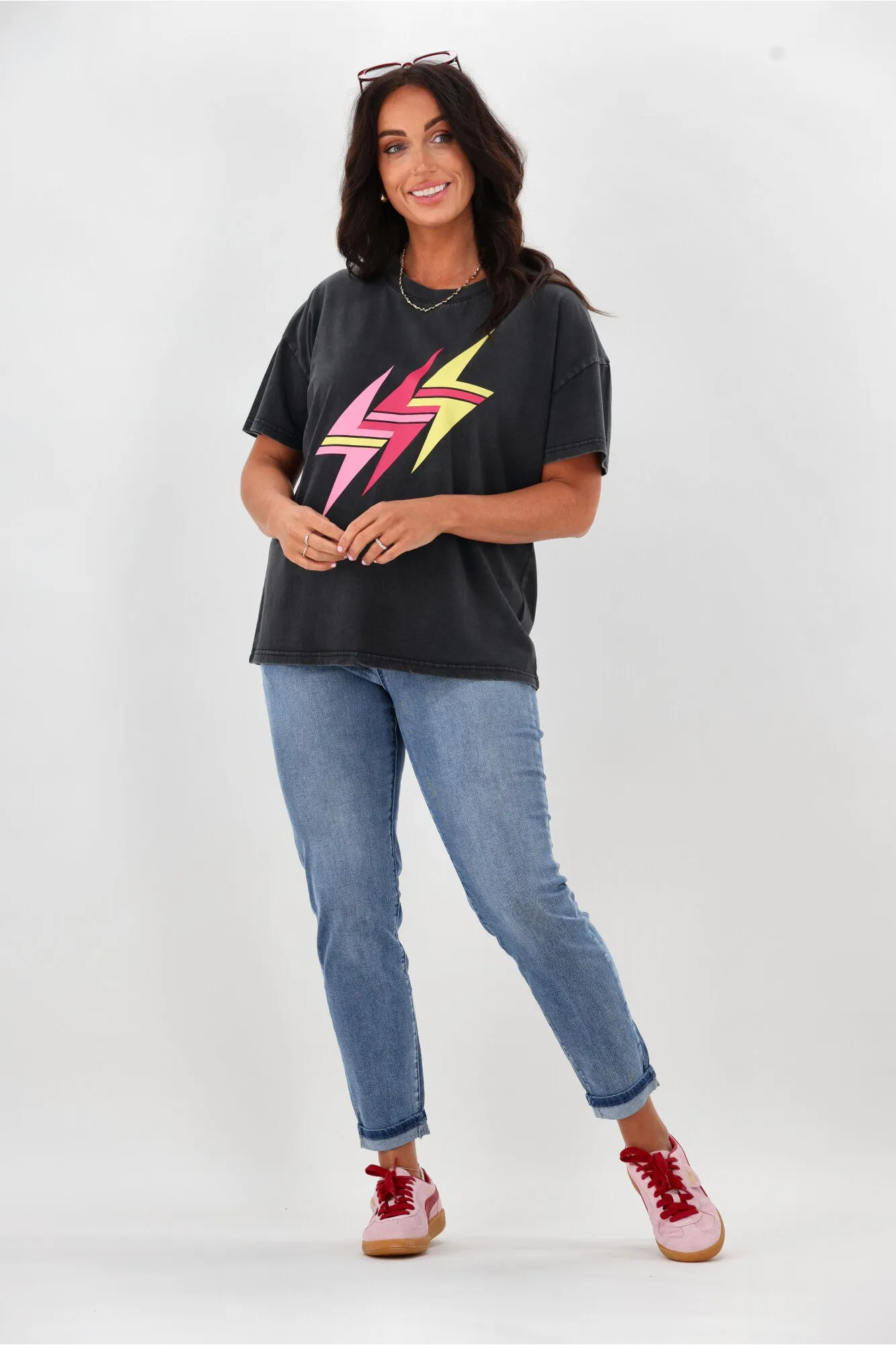 Rebel Club Bolted Tee Washed Black sold by Shine On