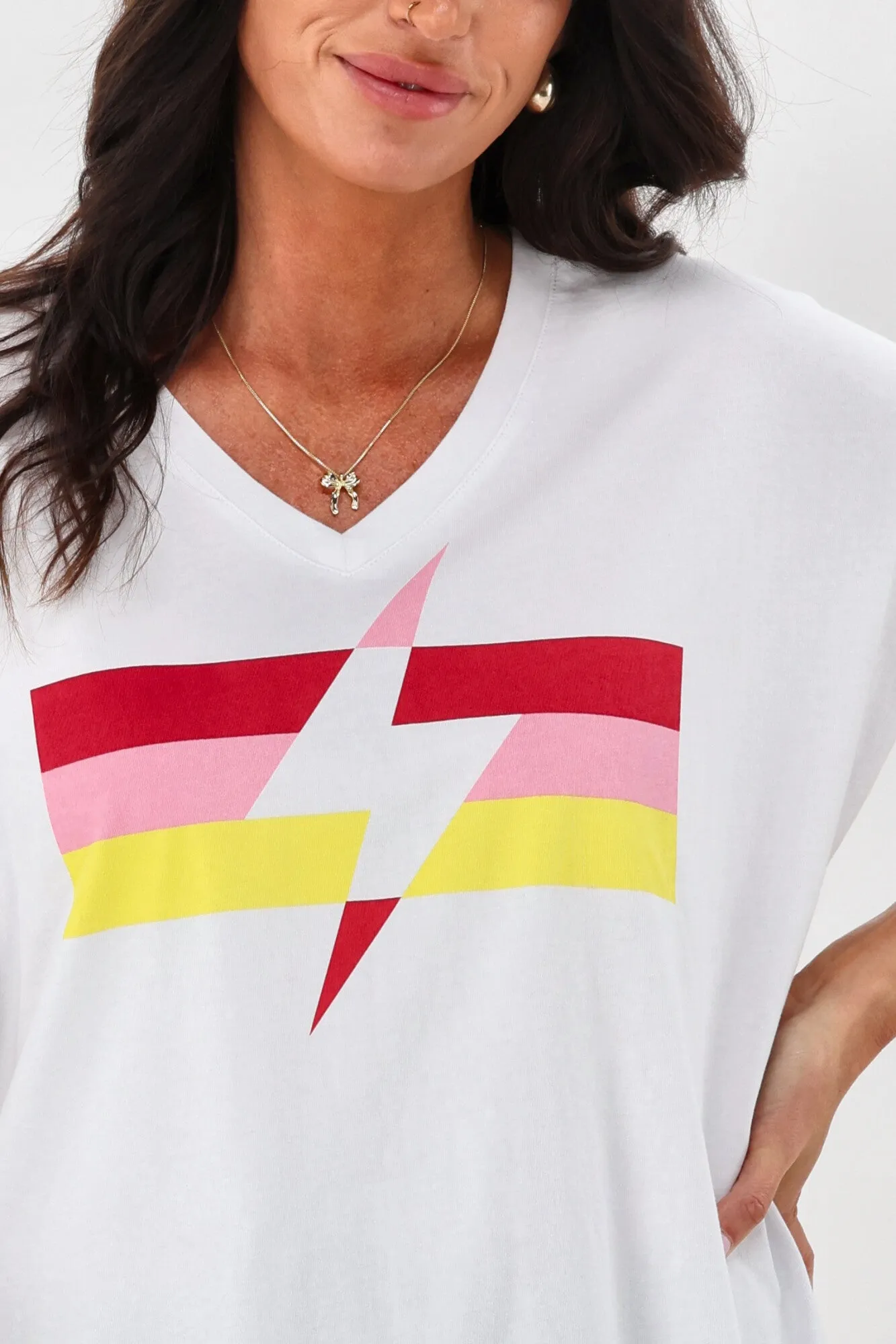 Rebel Club Lighting Strike Vee Tee White sold by Shine On product image thumbnail 4