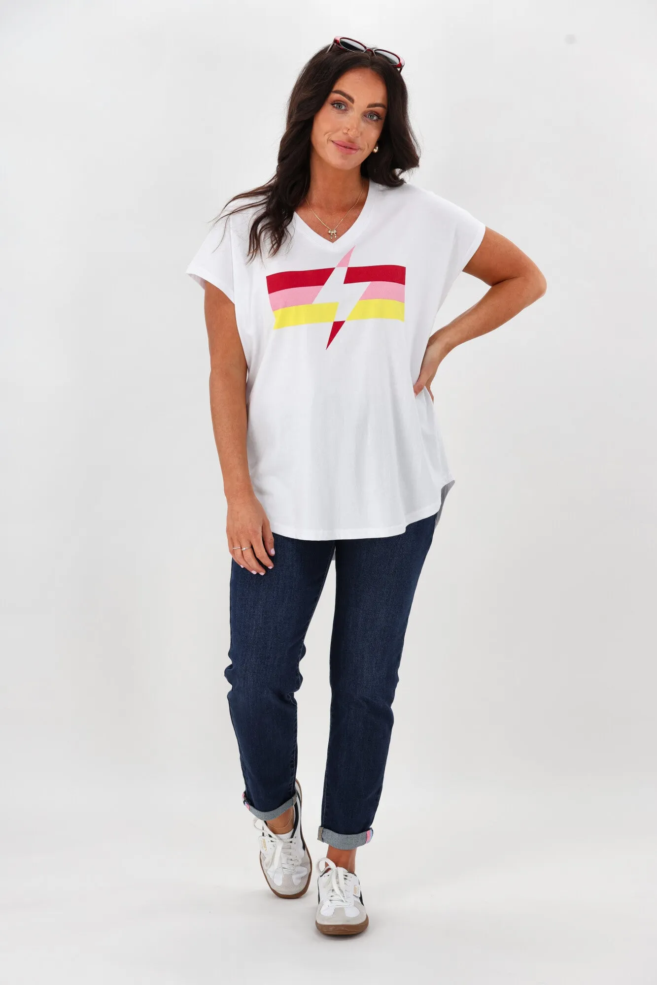 Rebel Club Lighting Strike Vee Tee White sold by Shine On product image thumbnail 3