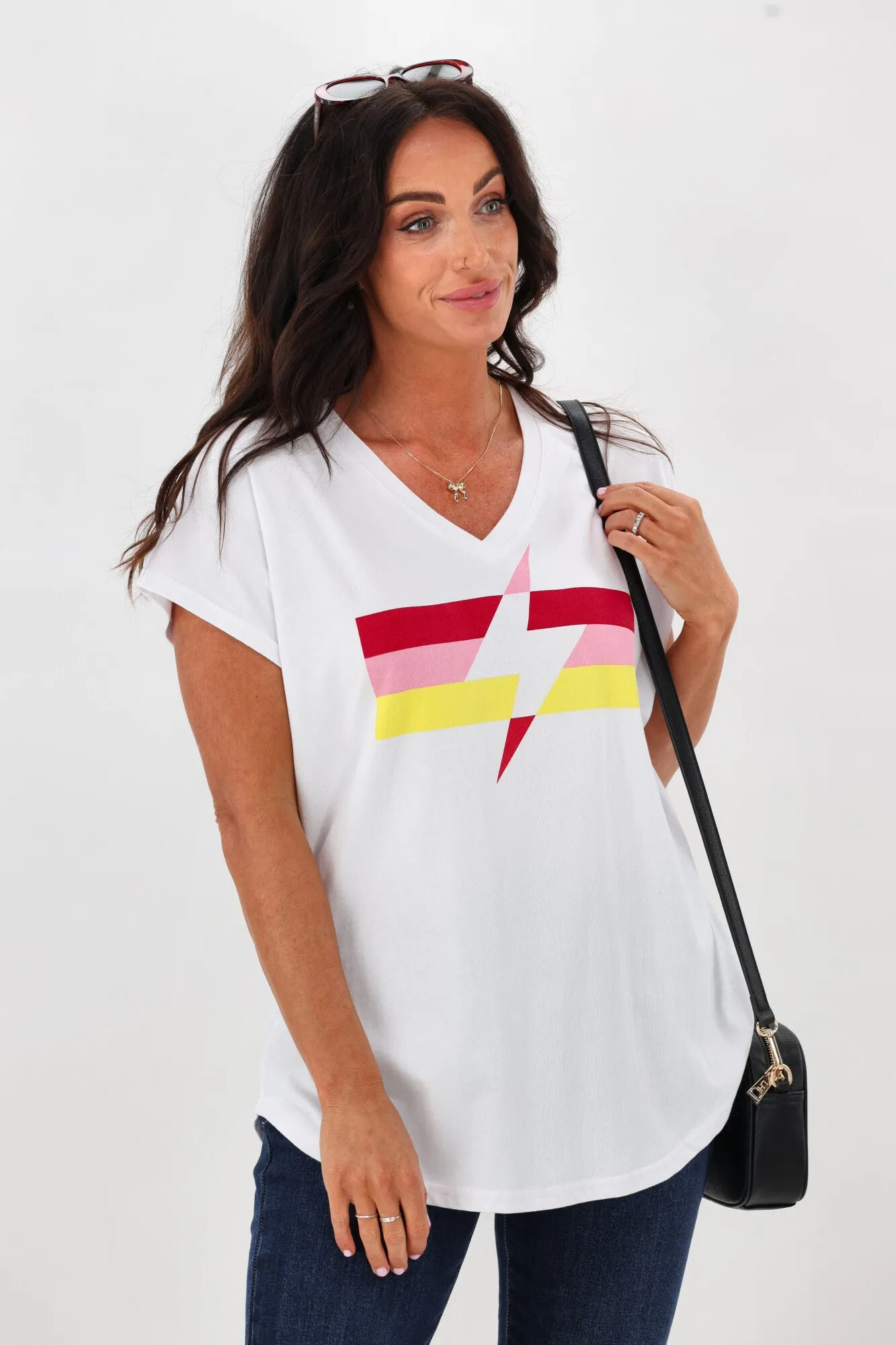 Rebel Club Lighting Strike Vee Tee White sold by Shine On product image thumbnail 5