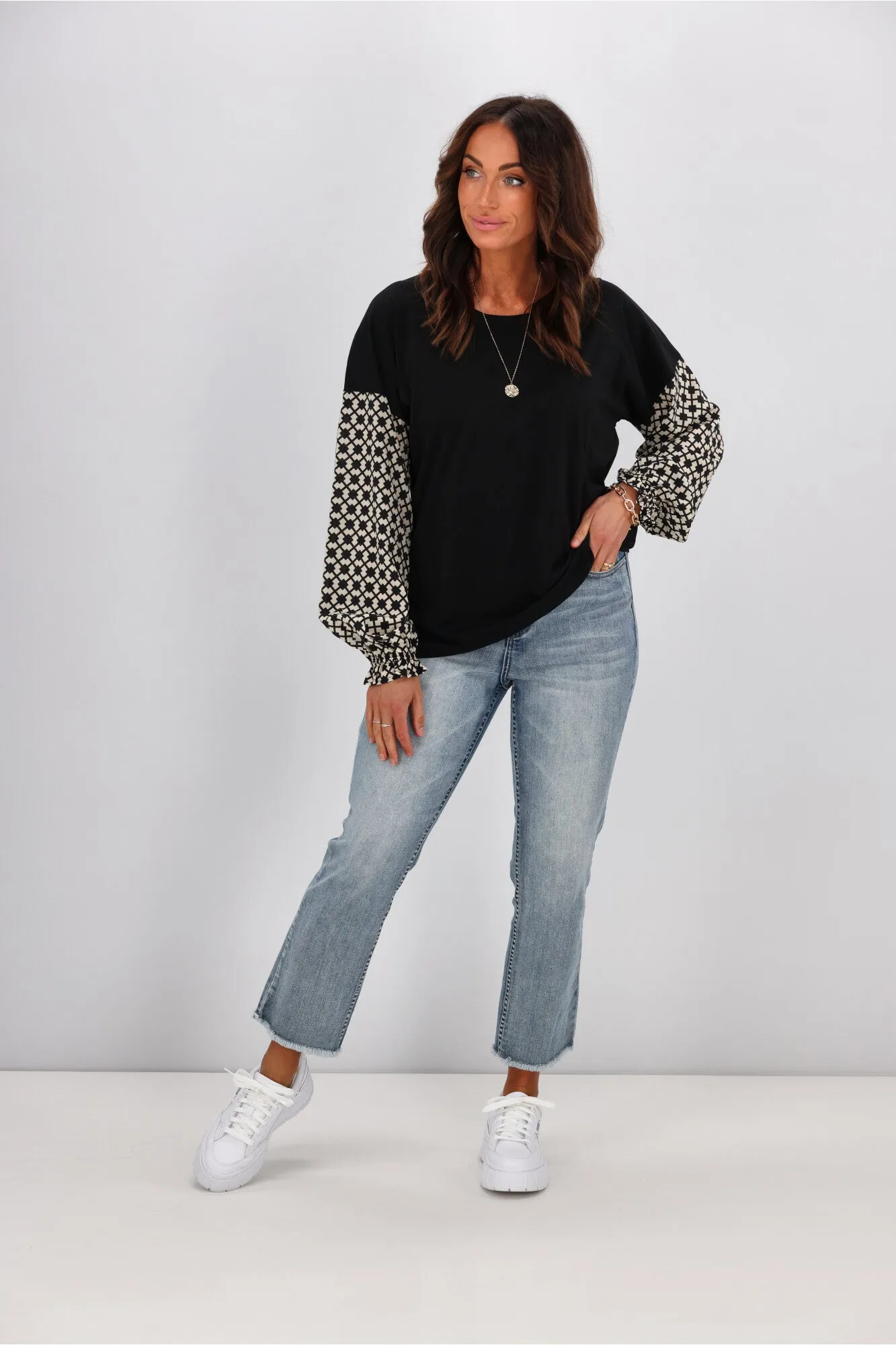 Gloss by Shine On Willa Geo Print Sleeve Top Black sold by Shine On product image thumbnail 4