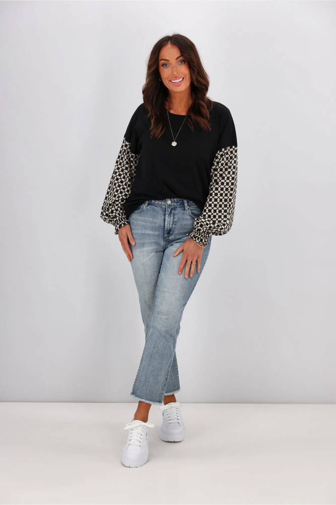 Gloss by Shine On Willa Geo Print Sleeve Top Black sold by Shine On product image thumbnail 2