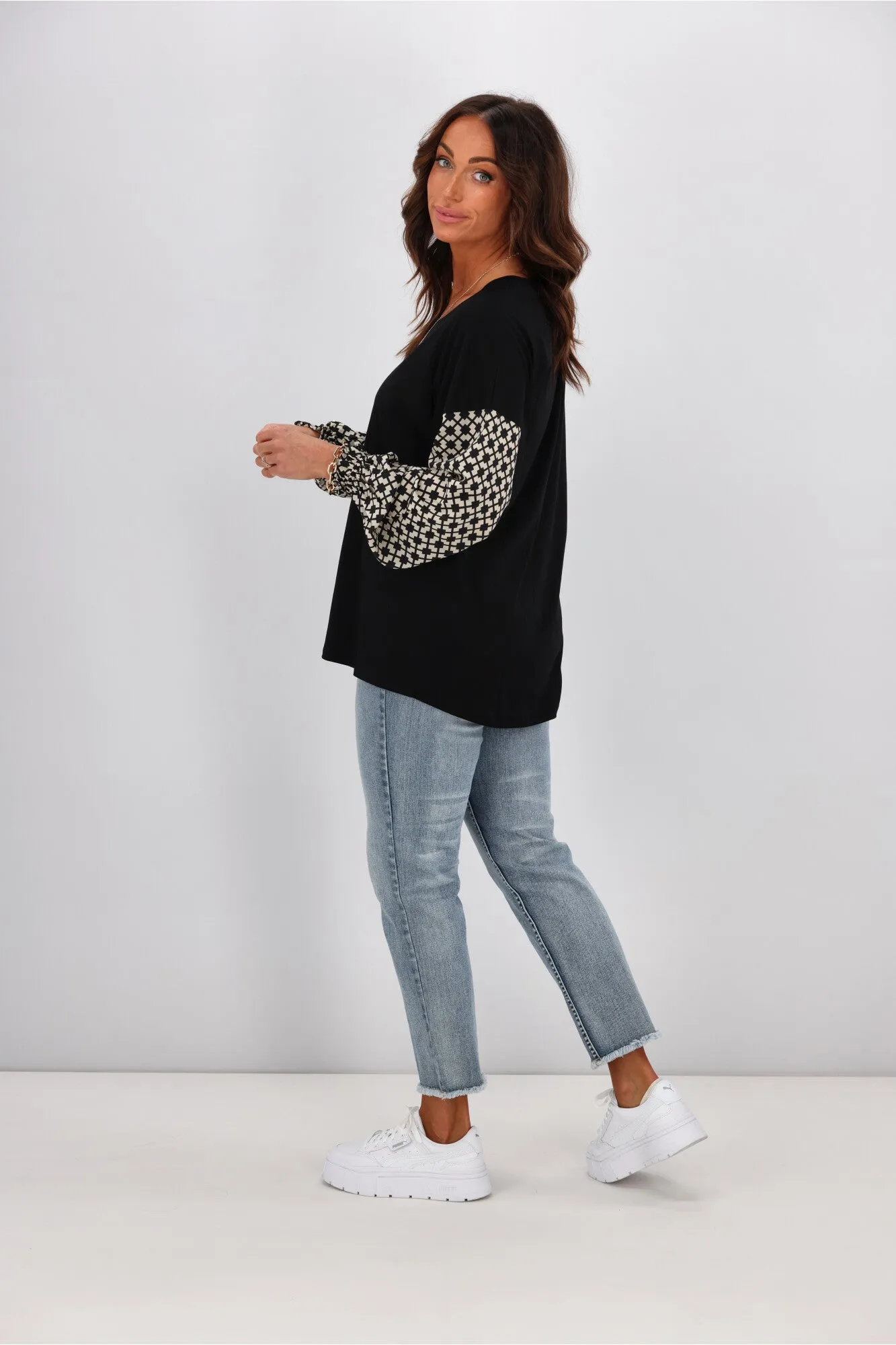Gloss by Shine On Willa Geo Print Sleeve Top Black sold by Shine On product image thumbnail 5