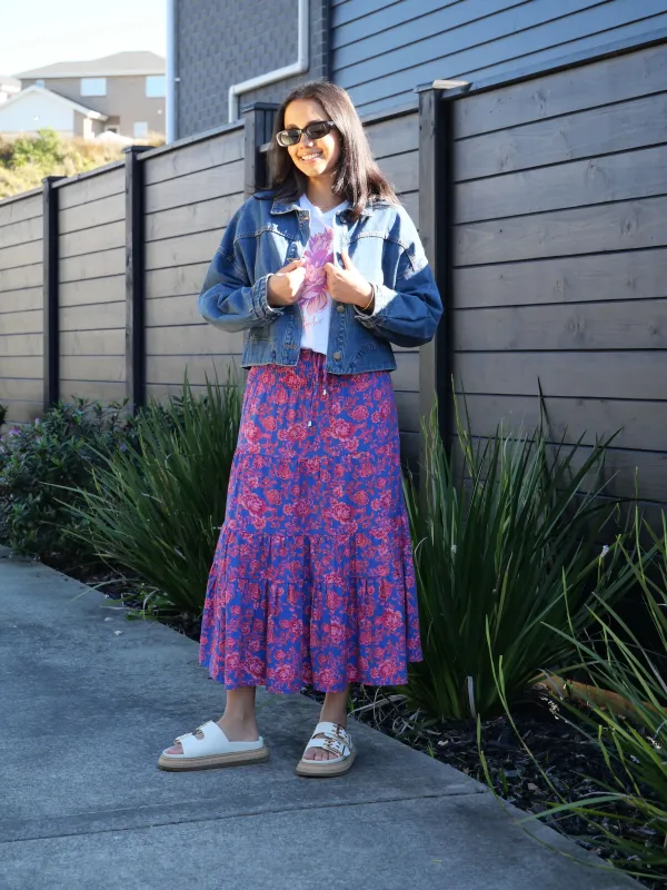 Sunday Boho Tatiana Skirt Blue Floral Print sold by Shine On