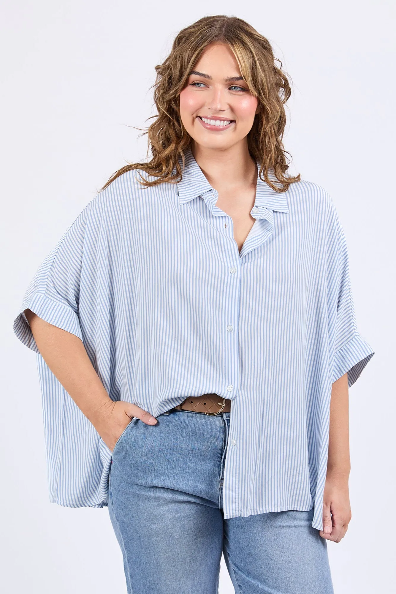Elm Luna Shirt Dusk Blue Marshmallow Stripe sold by Shine On