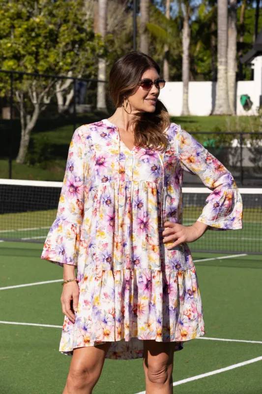 Sunday Boho Joelle Mini Dress Print Lilac Floral sold by Shine On