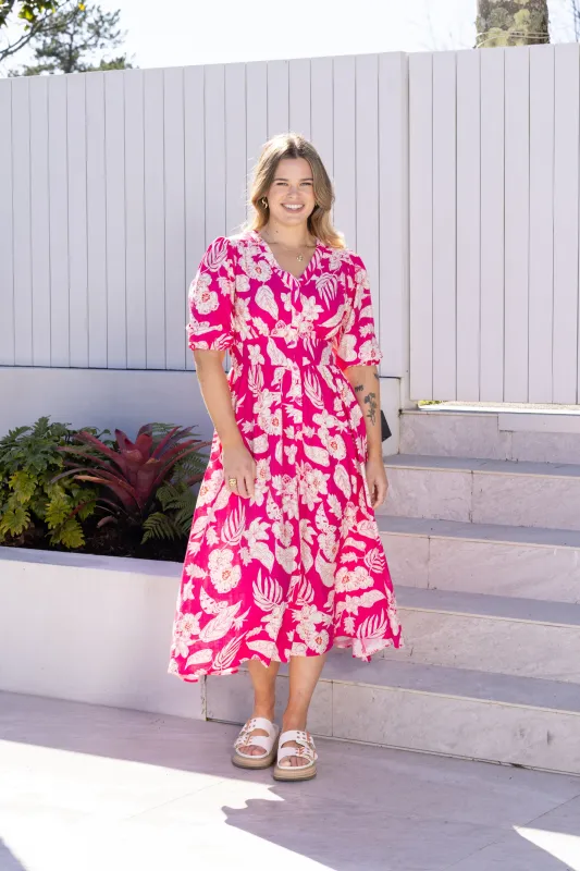 Sunday Boho Katya Dress Print Fuschia Floral sold by Shine On