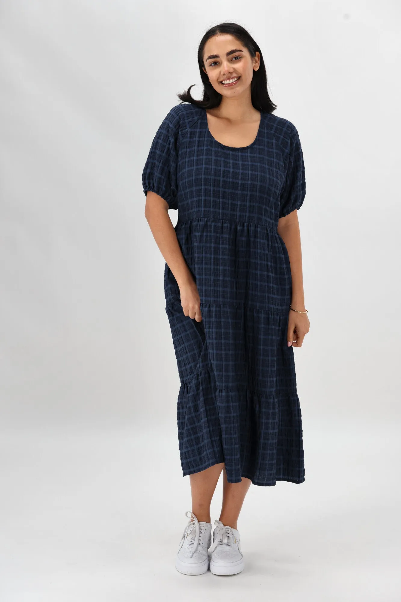 Shine On Label Odessa Tiered Midi Dress Dark Blue sold by Shine On