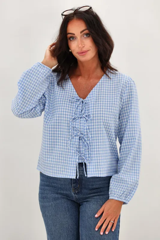 Shine On Label Sharin Top Blue Gingham sold by Shine On