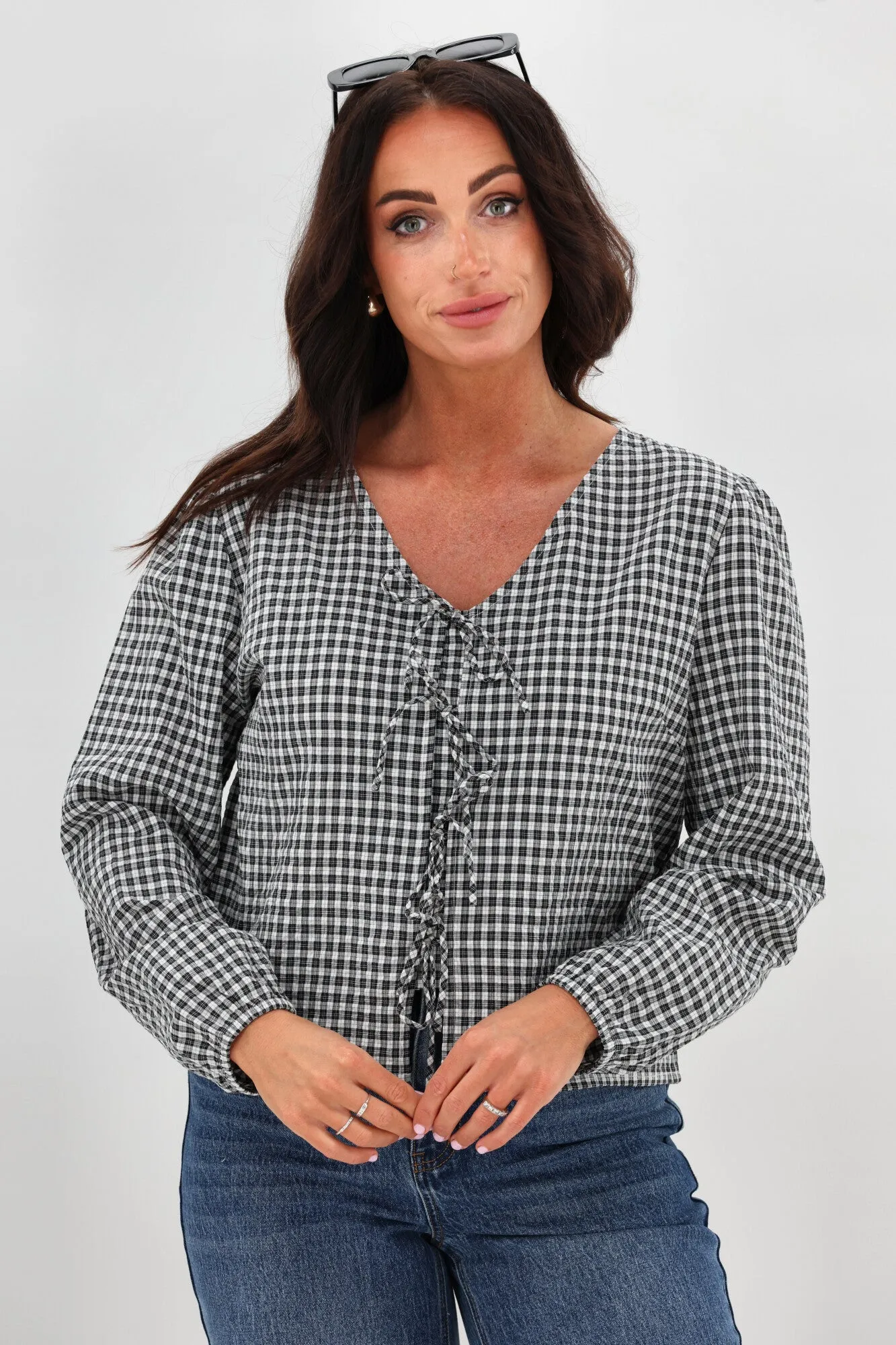 Shine On Label Sharin Top Black Gingham sold by Shine On