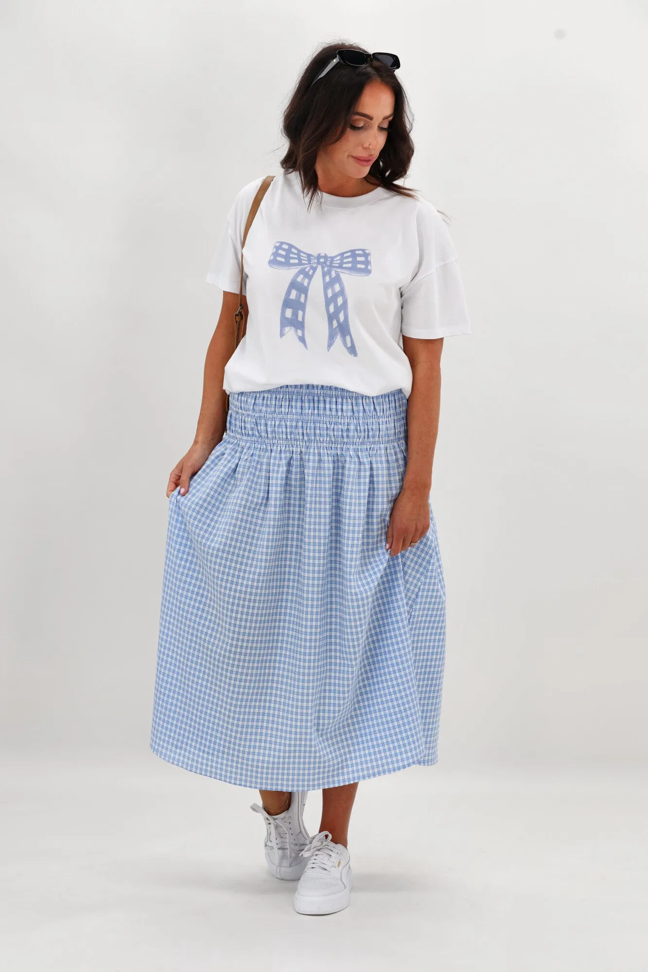 Shine On Label Haylene Shirred Waist Skirt Blue Gingham sold by Shine On product image thumbnail 5
