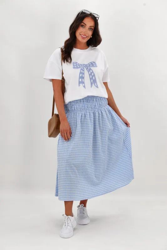 Shine On Label Haylene Shirred Waist Skirt Blue Gingham sold by Shine On
