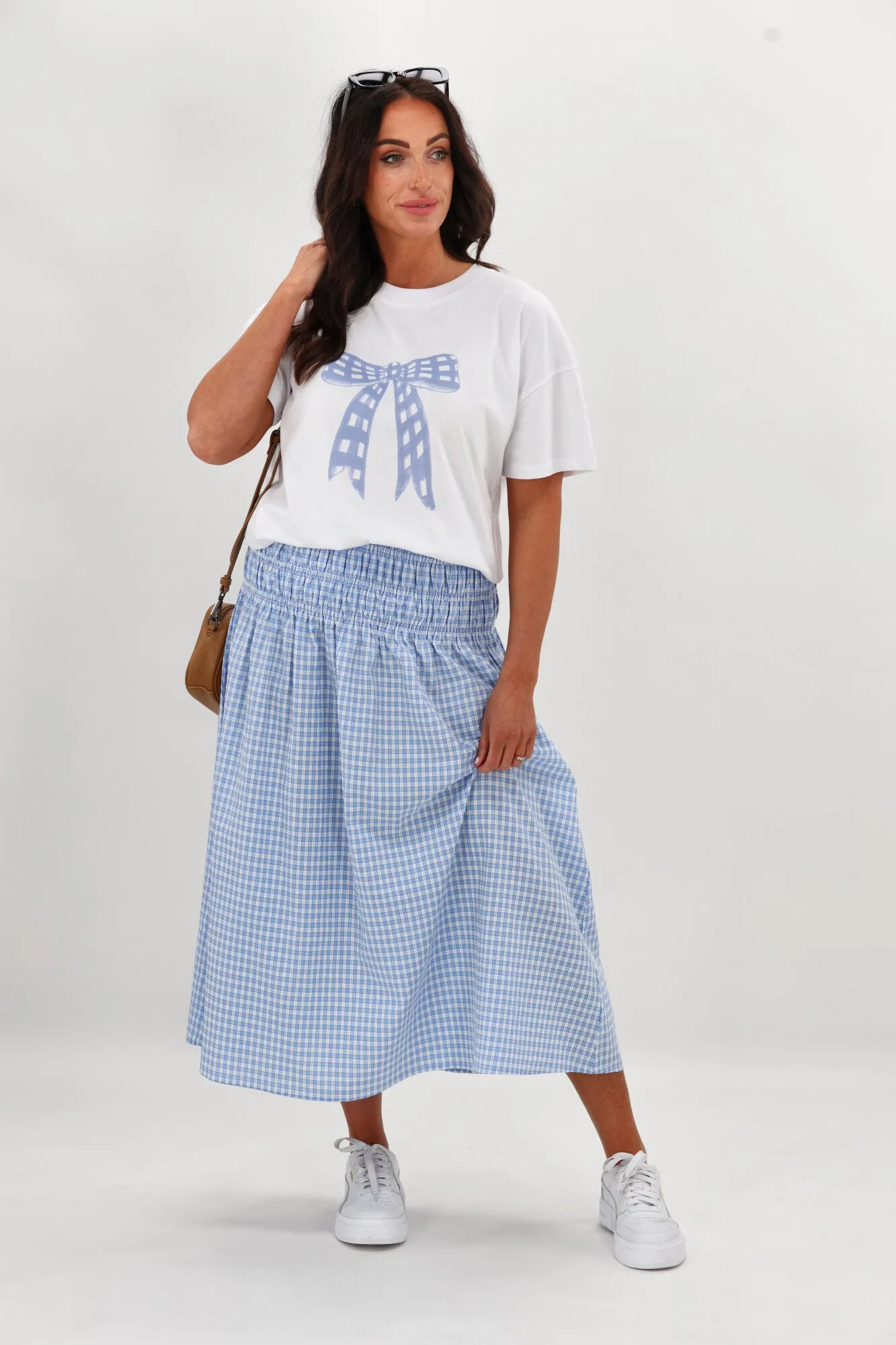 Shine On Label Haylene Shirred Waist Skirt Blue Gingham sold by Shine On product image thumbnail 4