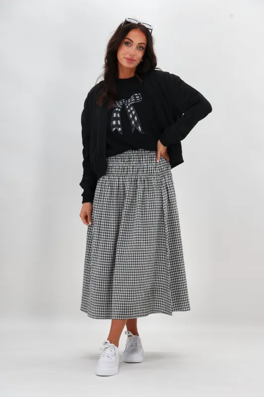 Shine On Label Haylene Shirred Waist Skirt Black Gingham sold by Shine On
