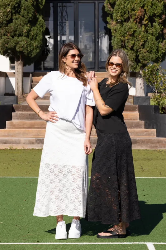 Ayva Opel Lace Maxi Skirt White Preorder Late September sold by Shine On