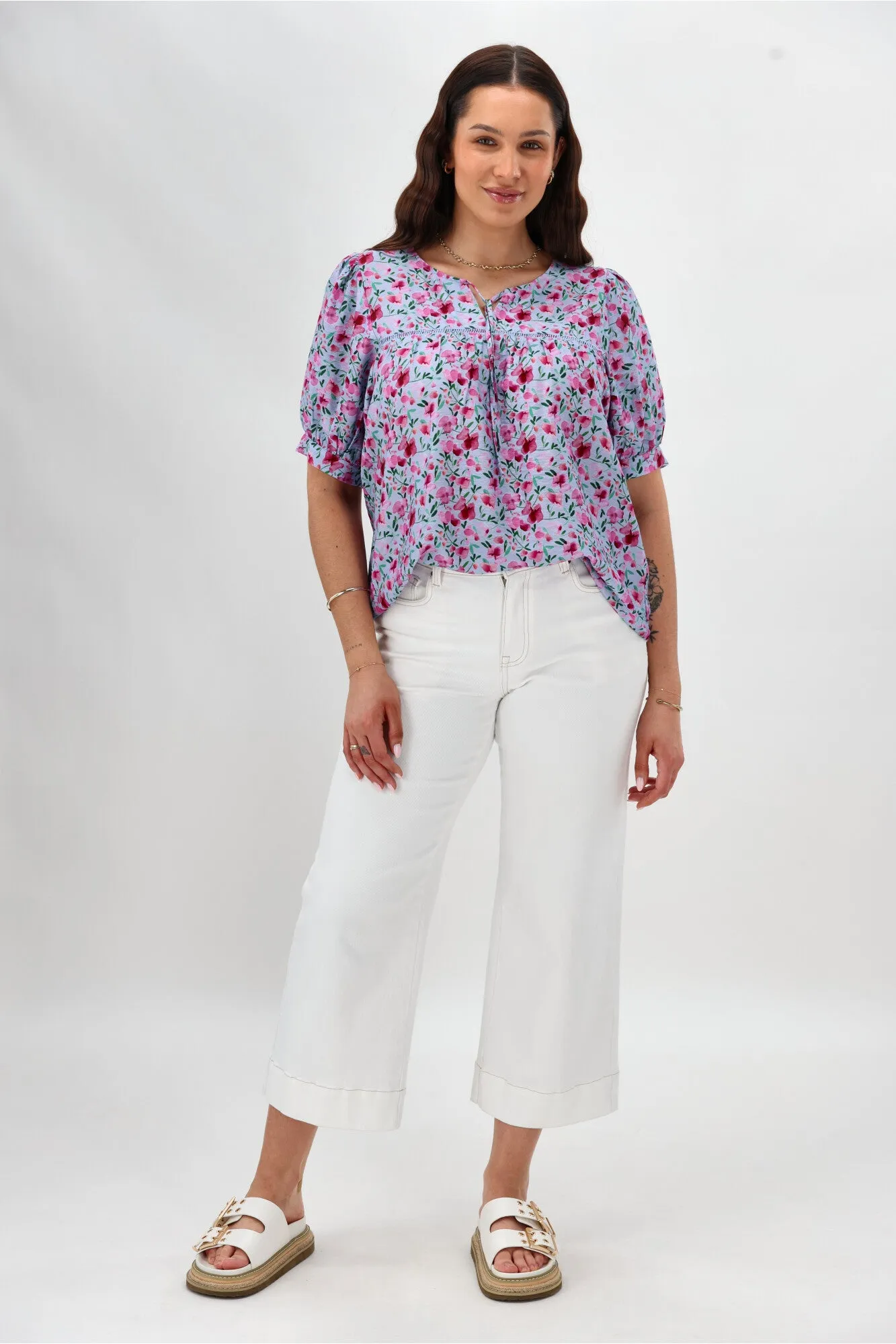 Gloss The Label Heidi Puff Sleeve Blouse Blue Watercolour Print sold by Shine On product image thumbnail 4