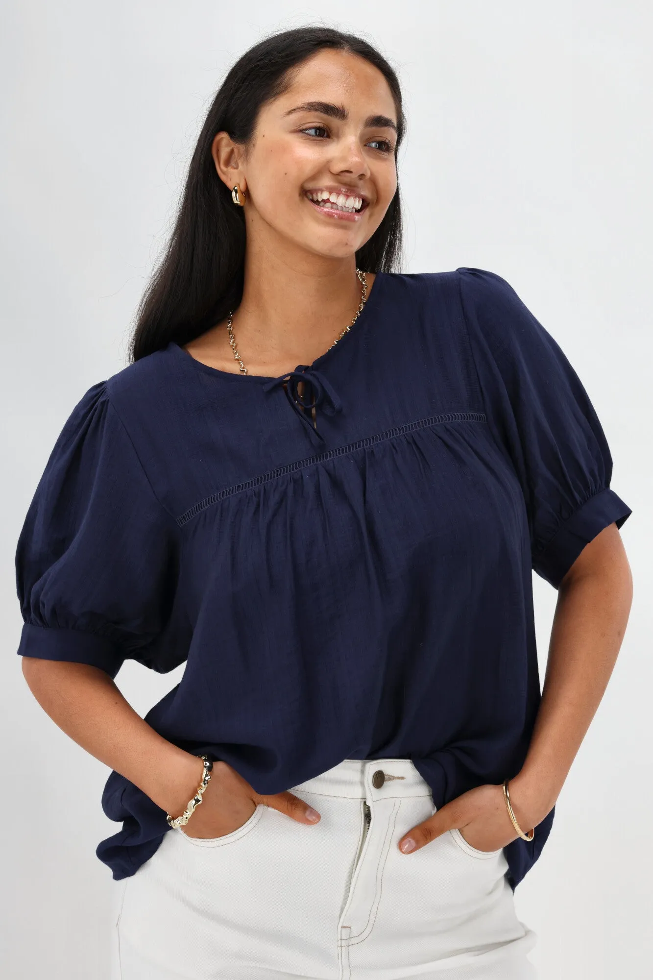 Gloss The Label Heidi Puff Sleeve Blouse Navy sold by Shine On product image thumbnail 4