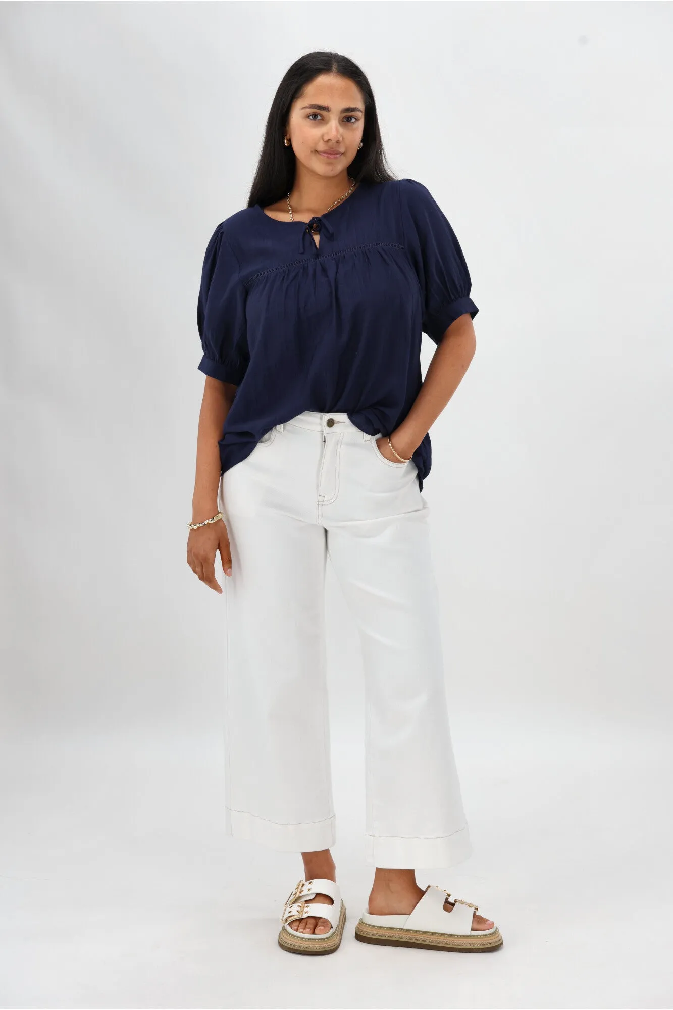 Gloss The Label Heidi Puff Sleeve Blouse Navy sold by Shine On product image thumbnail 3