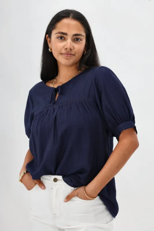 Gloss The Label Heidi Puff Sleeve Blouse Navy sold by Shine On