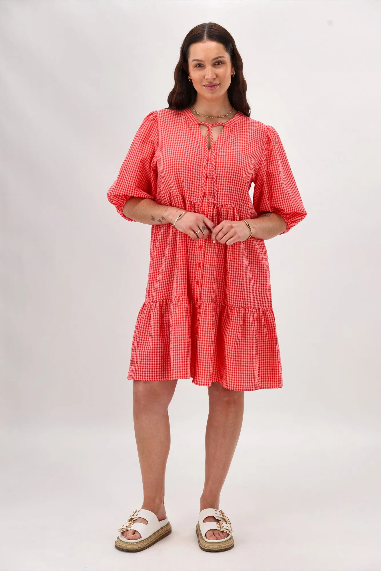 Shine On Label Edith Dress Coral Pink Check sold by Shine On product image thumbnail 5