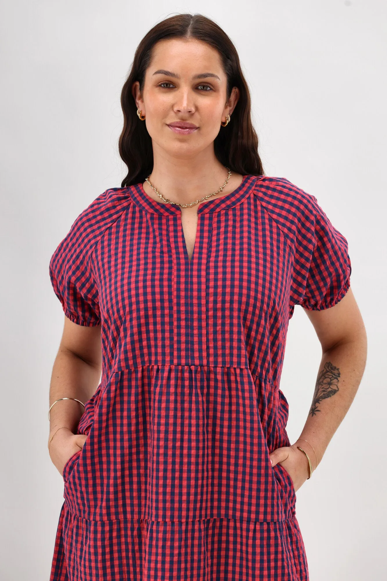 Shine On Label Rachel Dress Navy Pink Check sold by Shine On product image thumbnail 4