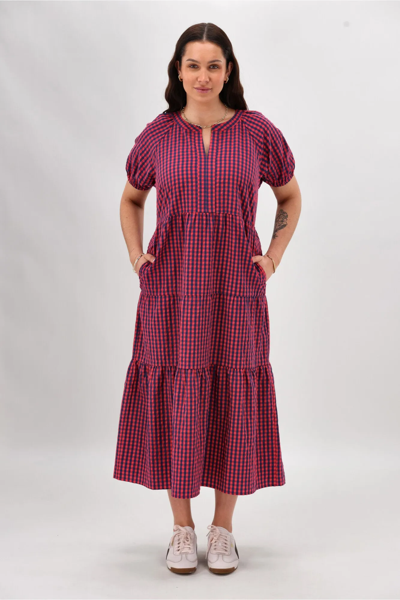 Shine On Label Rachel Dress Navy Pink Check sold by Shine On product image thumbnail 2