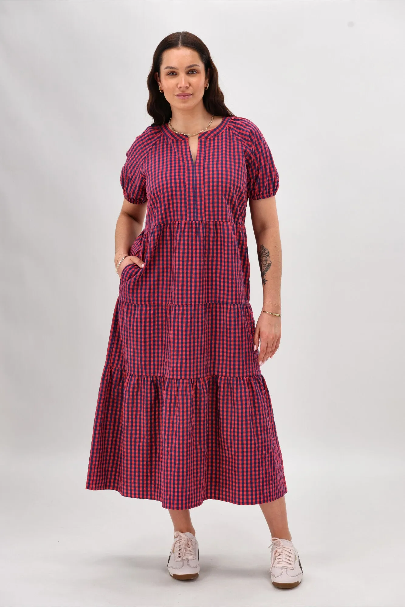 Shine On Label Rachel Dress Navy Pink Check sold by Shine On product image thumbnail 5