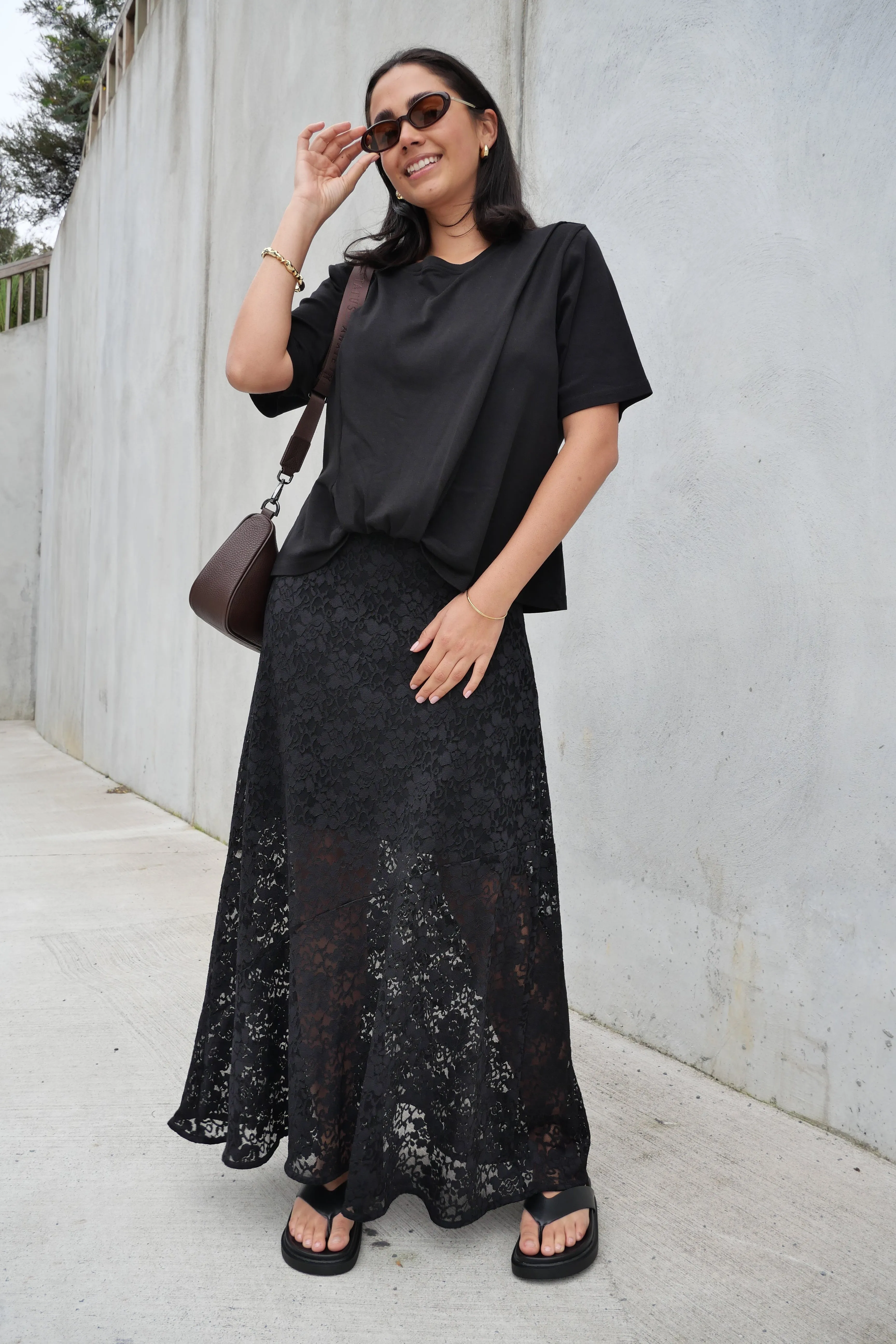 Ayva Opel Lace Maxi Skirt Black sold by Shine On
