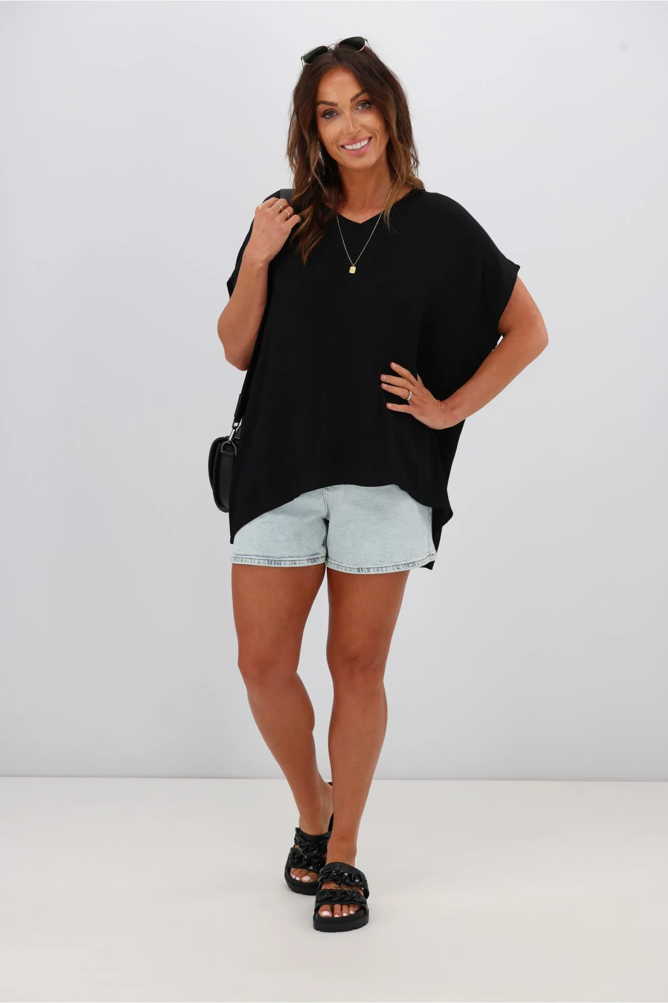 Shine On Label Summer Essential Drape V Neck Top Black sold by Shine On