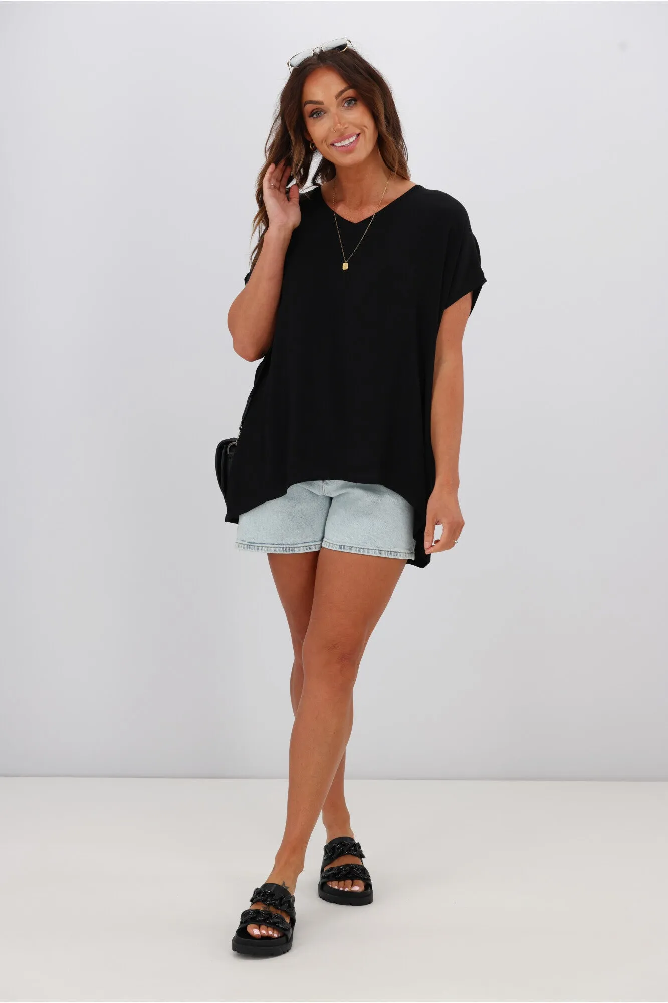 Shine On Label Summer Essential Drape V Neck Top Black sold by Shine On product image thumbnail 5