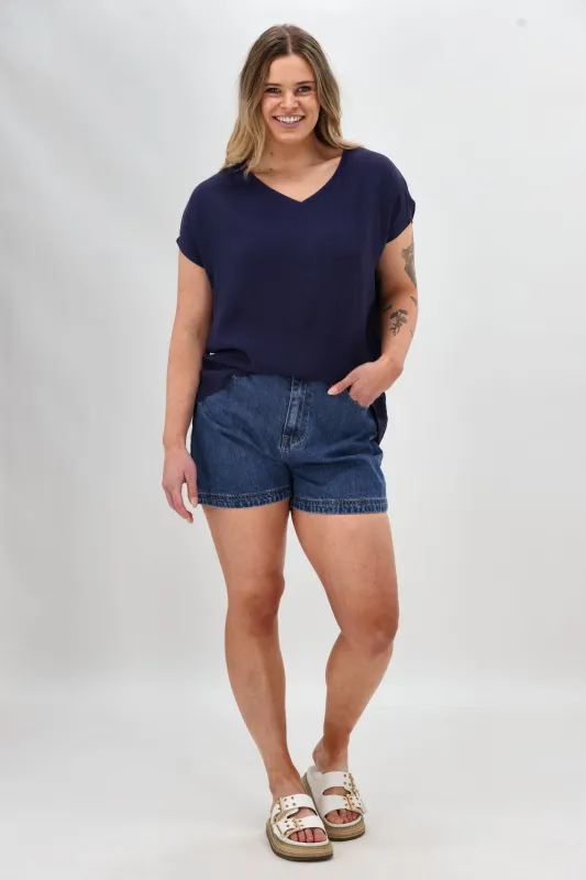 Shine On Label Summer Essential Drape V Neck Top Ink sold by Shine On