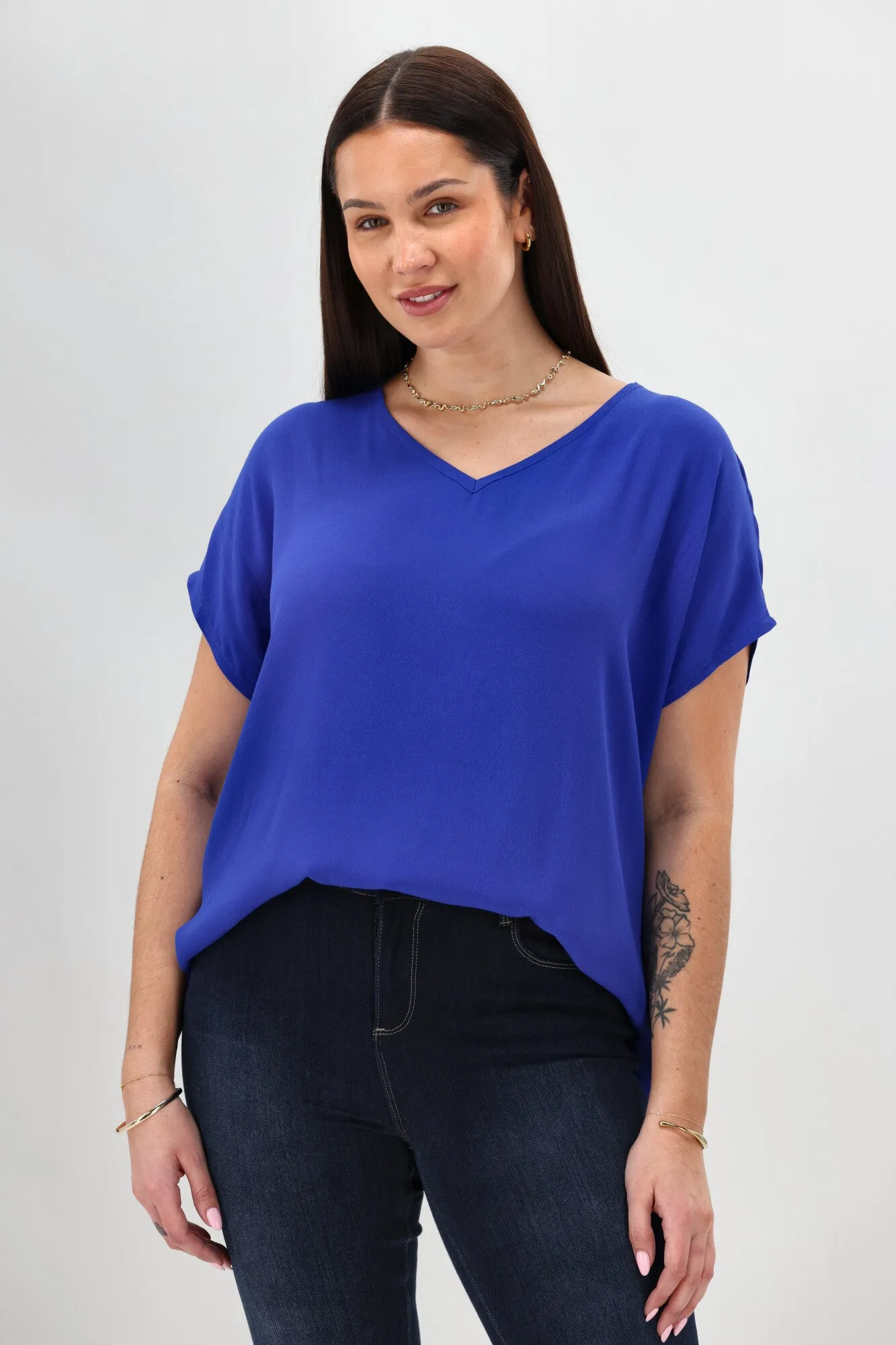 Shine On Label Summer Essential Drape V Neck Top Blue sold by Shine On product image thumbnail 2