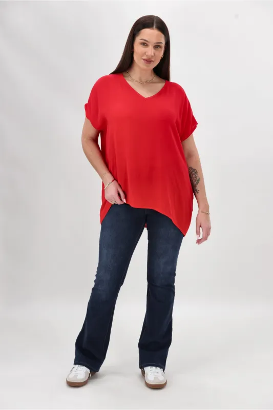 Shine On Label Summer Essential Drape V Neck Top Bright Red sold by Shine On