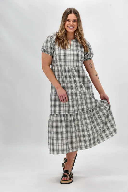Shine On Label Rita Midi Dress Natural Check sold by Shine On