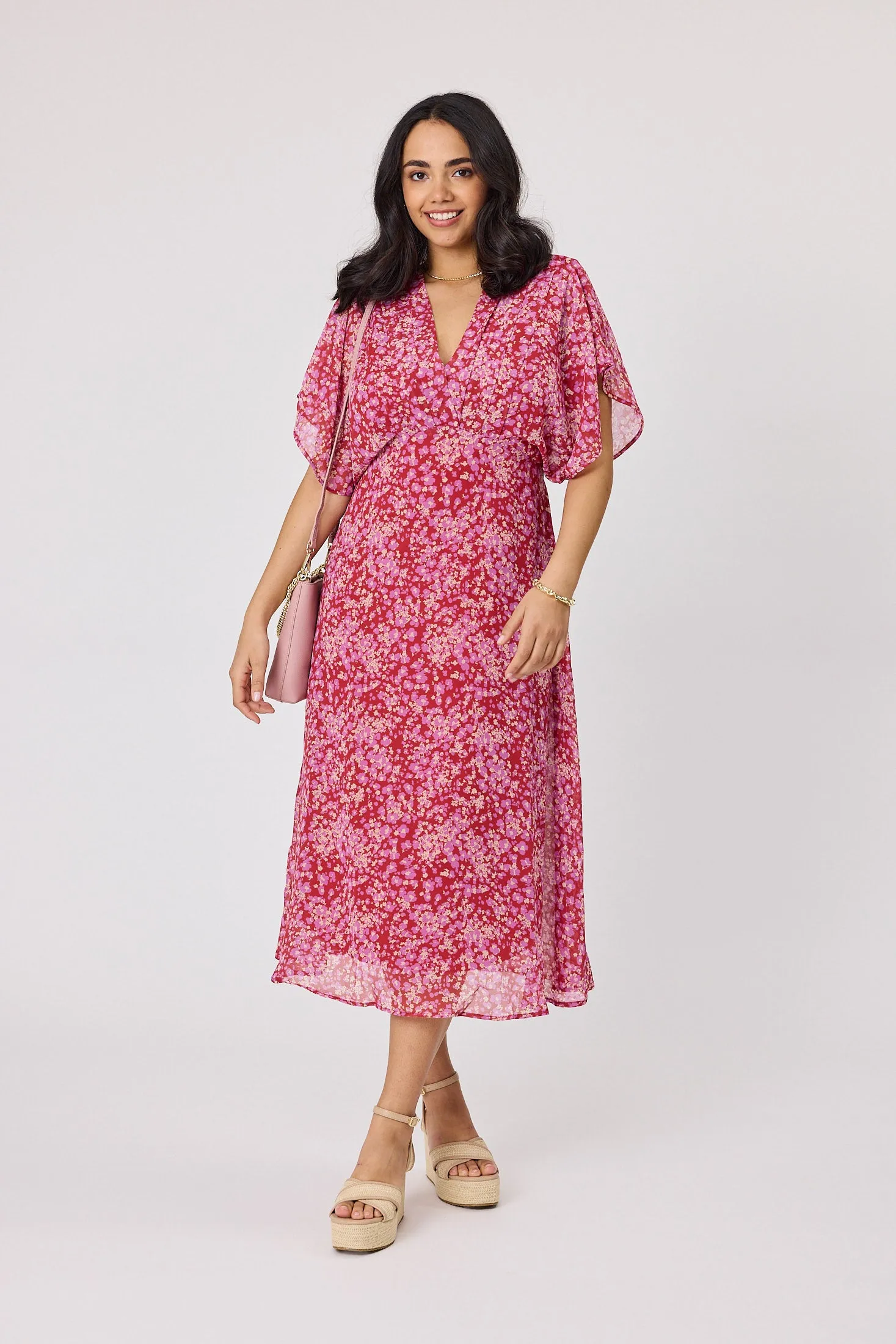 Gloss The Label Jordyn Empire Line Dress Red Pink Floral sold by Shine On