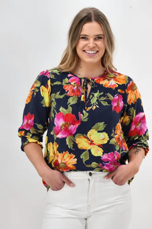 Sunday Boho St Tropez Floral Top Navy Pre-Order Due Mid Sept sold by Shine On