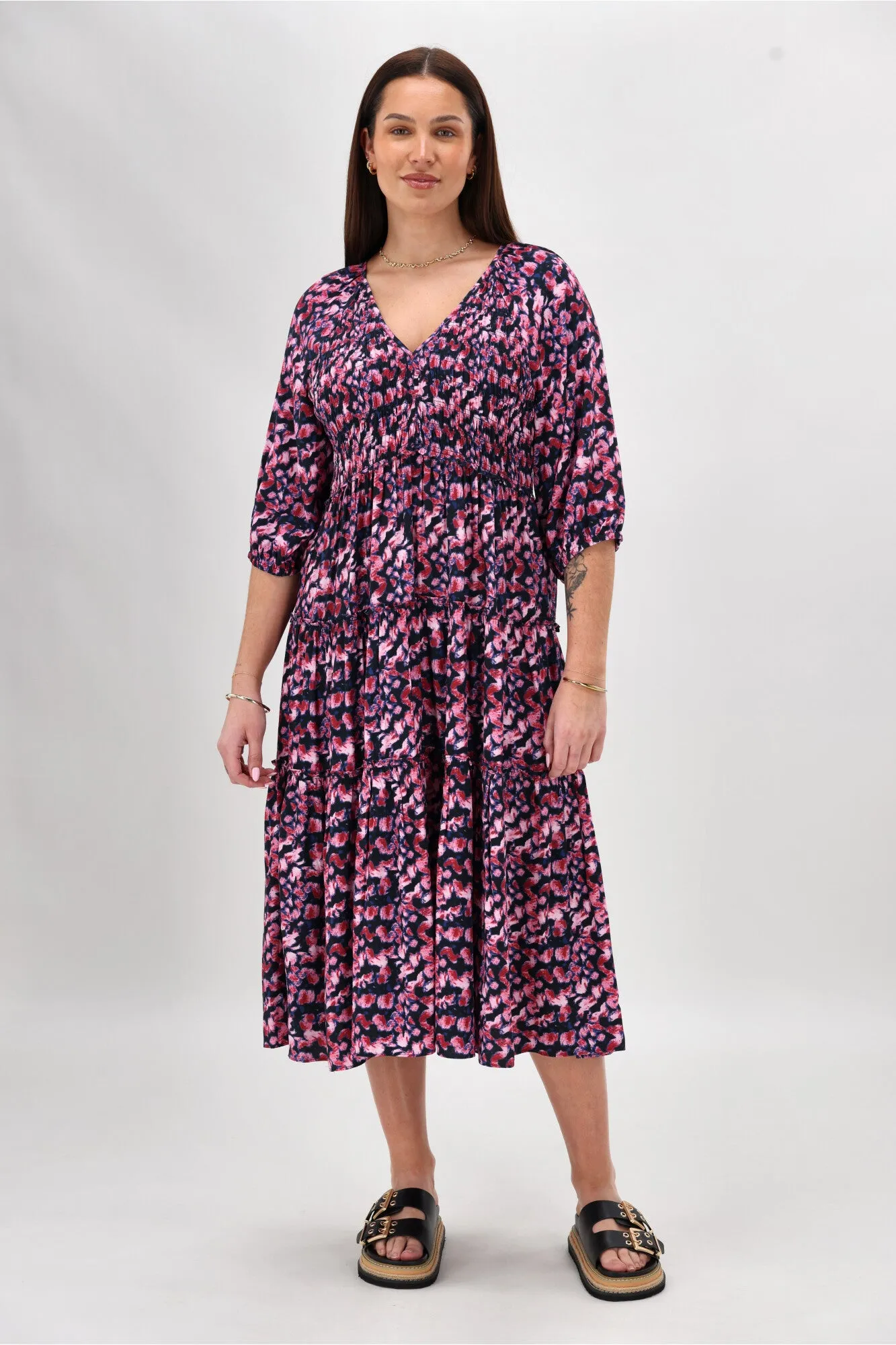 Gloss The Label On Saddah Angle Shirred Bodice Dress Pink Abstract Print sold by Shine On product image thumbnail 2