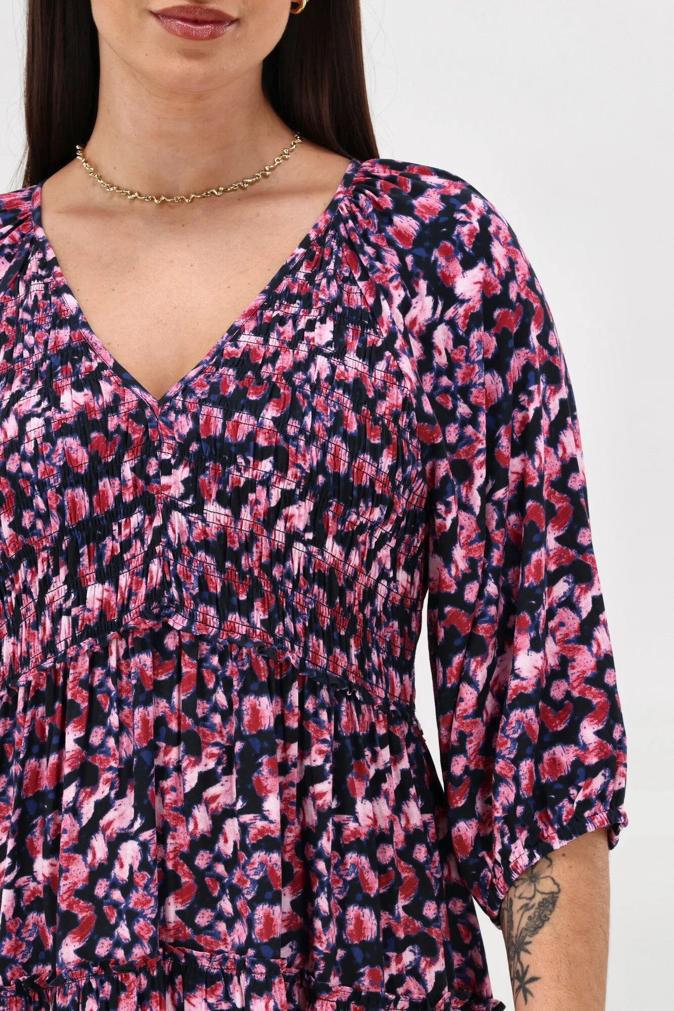 Gloss The Label On Saddah Angle Shirred Bodice Dress Pink Abstract Print sold by Shine On product image thumbnail 4