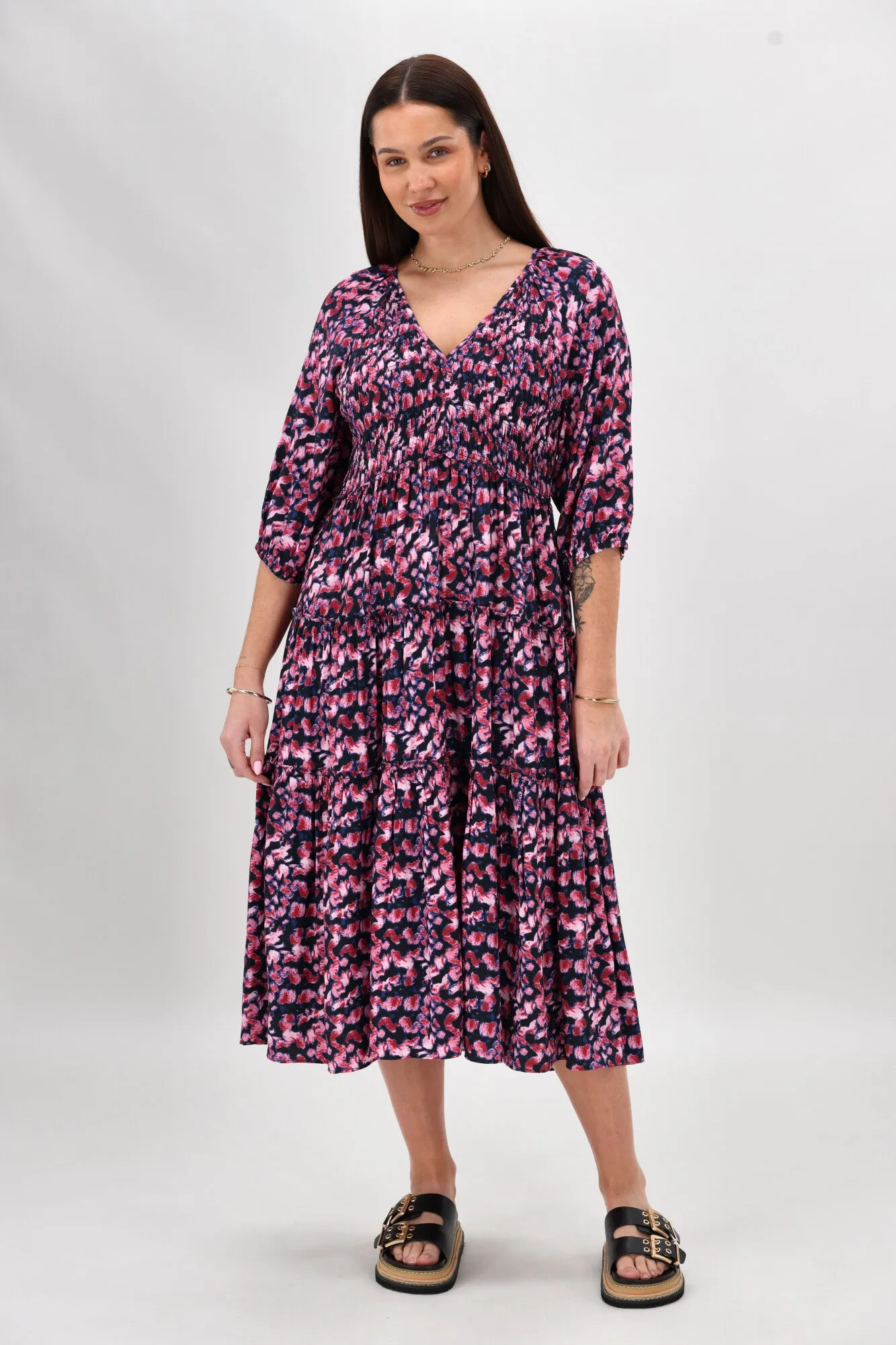 Gloss The Label On Saddah Angle Shirred Bodice Dress Pink Abstract Print sold by Shine On product image thumbnail 5